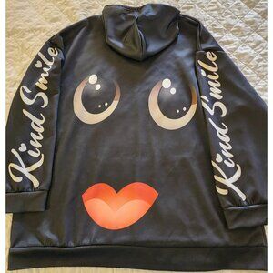TEMU BLACK "KIND SMILE" INSCRIPTED-SLEEVE SWEATSHIRT HOODIE W/KANGAROO POCKETS
